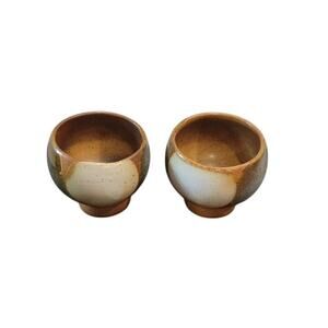 Vintage Robert Maxwell Sake Cup Set Atomic Moon Glazed Pottery Glazed Gray Brown